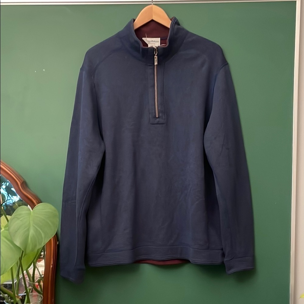 Tommy Bahama Bayview Reversible Quarter Zip Sweater Navy/Burgundy Men's L